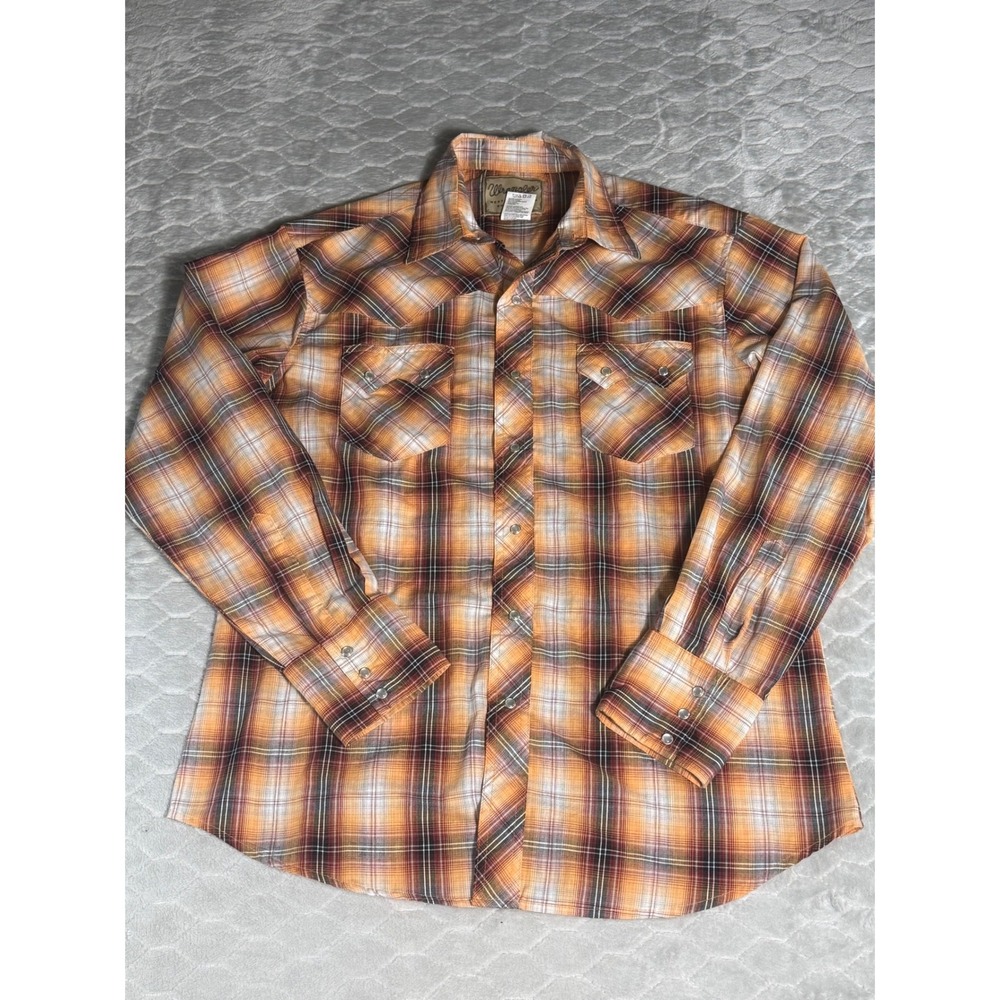 Wrangler Western Pearl Snap Shirt Mens Large Orange Plaid Sawtooth Y2K WM963OR